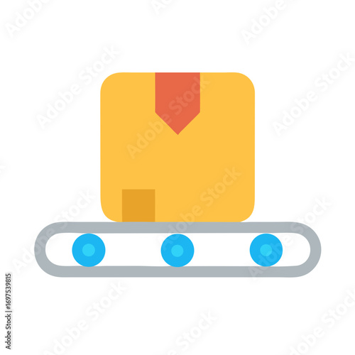 Isometric box on conveyor belt against dark background