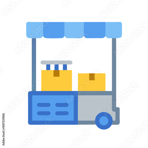 Flat Design Illustration of a Market Stall on Wheels