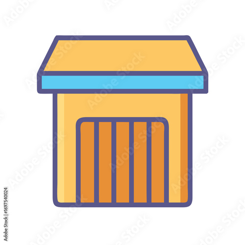 Simplified warehouse icon with vibrant colors and smooth lines