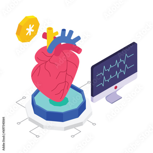 Heart Atherosclerosis isometric vector illustration.