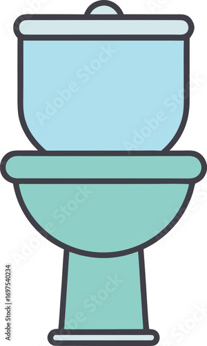 Simple flat design of a modern toilet in light blue and teal colors