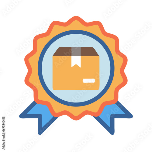 Award badge depicting a package for guaranteed delivery service