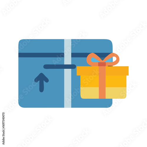 Parcel delivery service box with gift isolated on black