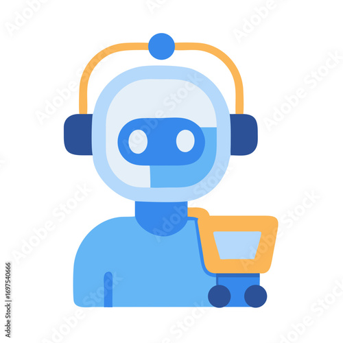 Robot customer service agent with shopping cart icon illustration
