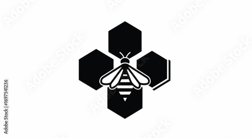 Minimalist black bee on honeycomb cells icon.