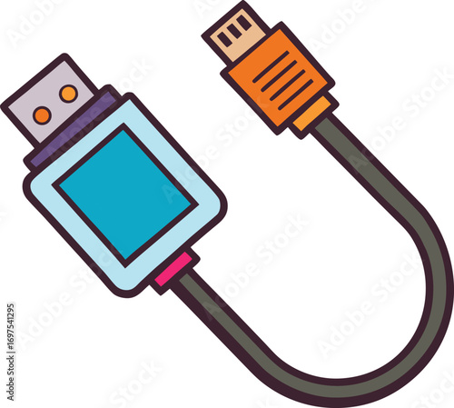 Colorful illustration of a digital audio video cable with distinct connectors
