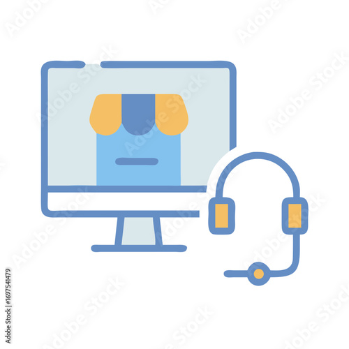 Online support via computer screen and headset icon