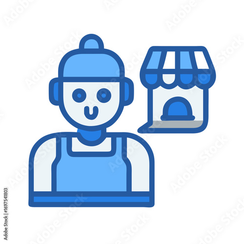 Blue worker avatar with building icon on black backdrop