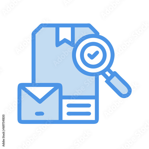 Box under magnifying glass showing package verification flat design