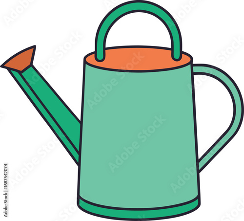 A simple cartoon watering can with green and orange accents on a black background