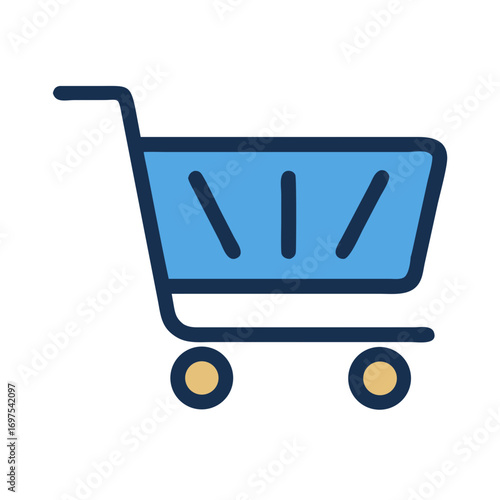 Blue shopping cart icon on a black background illustration