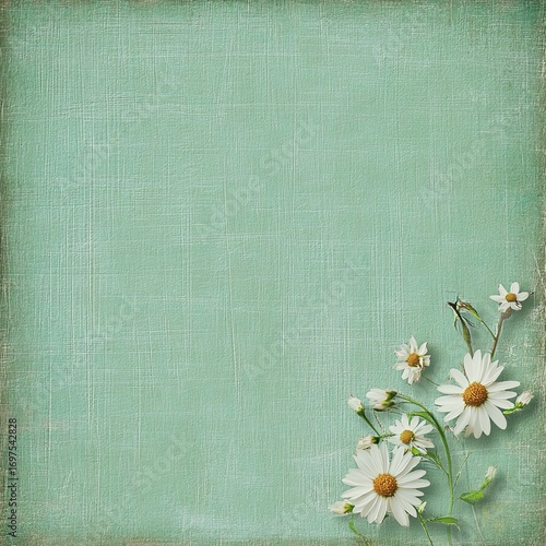 Elegant shabby chic floral backdrop with daisies for greeting cards wedding invitations and craft projects.