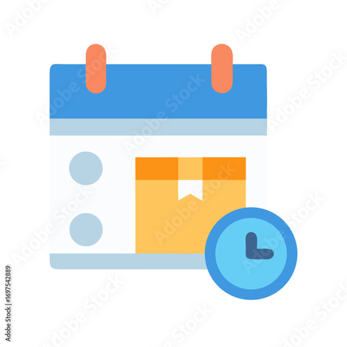 Delivery schedule reminder with clock and parcel icons