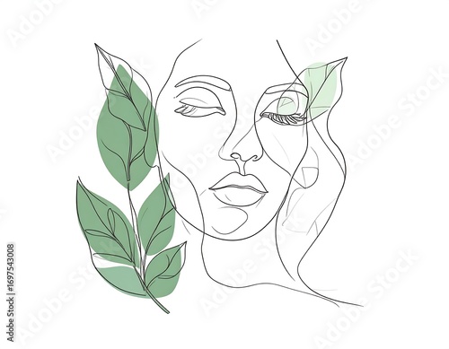 Abstract woman's face with leaves