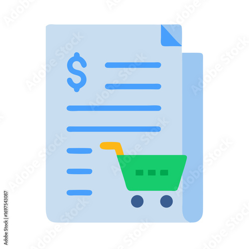 Invoice with shopping cart representing online purchase process