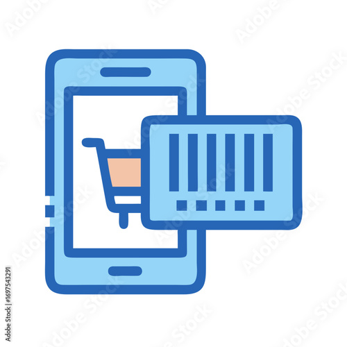 E-commerce shopping cart and barcode icon on smartphone screen
