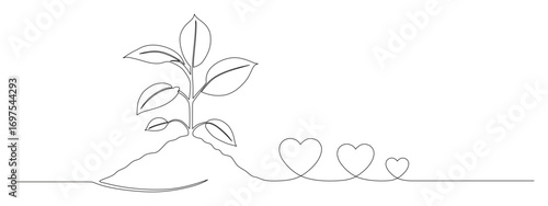 continuous line art of a land with a tree growing on it. international soil day. vector illustration