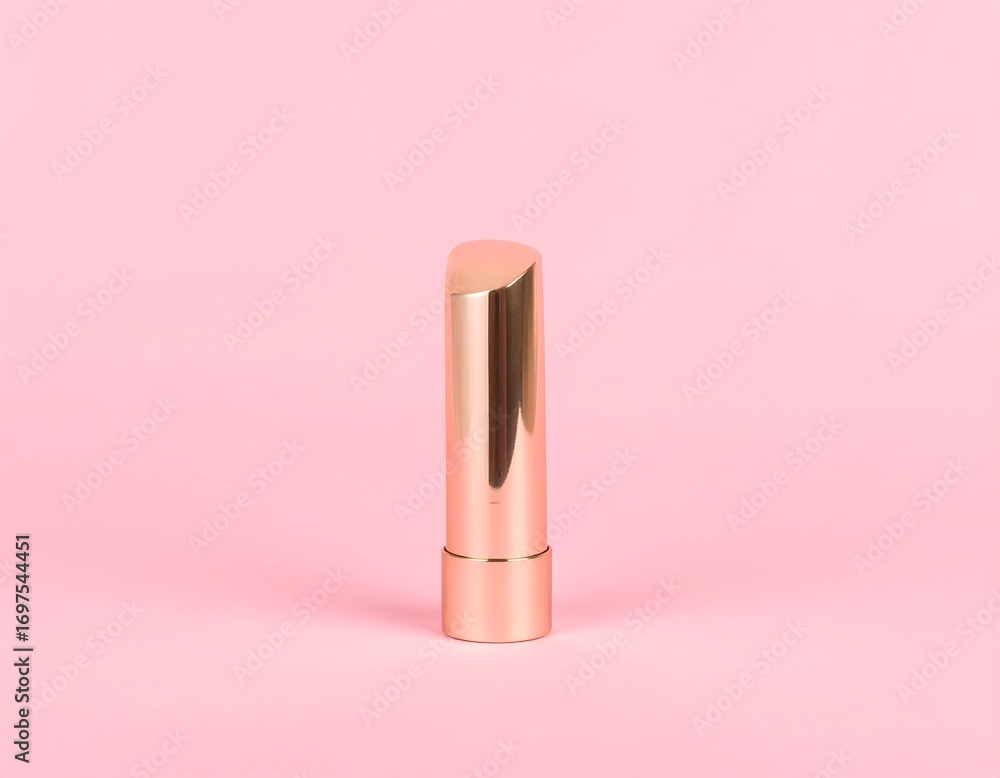 Obraz premium Gold lipstick on pink background