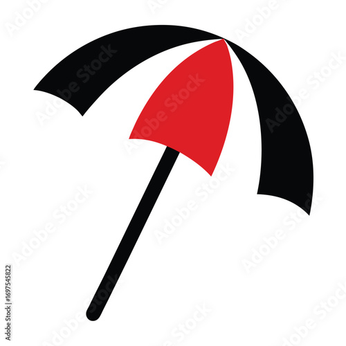 Beach umbrella red and black vector illustration isolated on white background for summer holiday art  