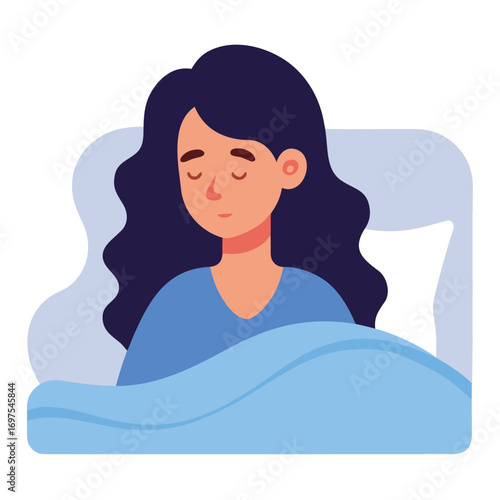 Beautiful young woman sleeping in bed vector illustration of girl resting peacefully in bedroom scene  