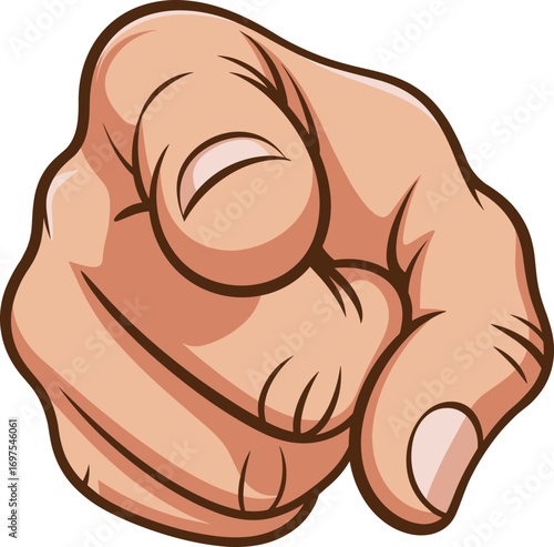 Cartoon pointing hand illustration, comic finger gesture vector, human hand sign clipart, communication symbol, direction pointing artwork, finger drawing design