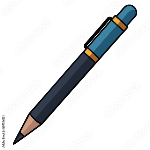 Classic ballpoint pen vector illustration isolated on white background for writing stationery design  