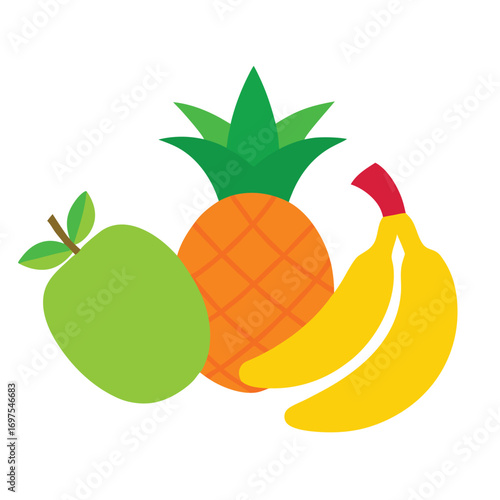 Colorful vector illustration of organic tropical fruits with pineapple and exotic natural produce  