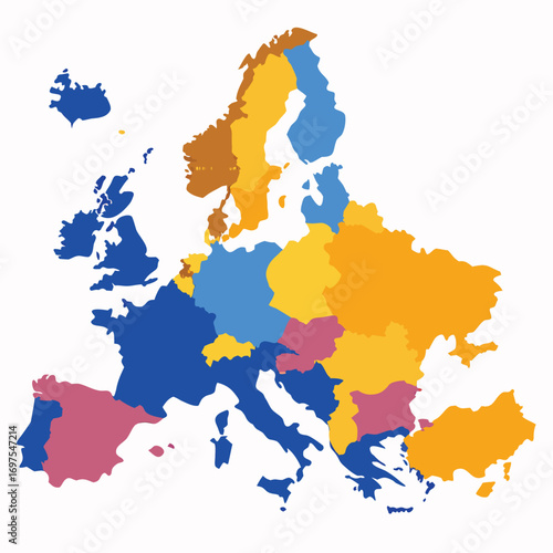Detailed vector map of europe political countries with borders and regions for educational illustration  