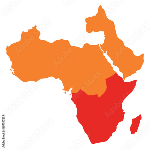 Detailed vector map of middle east and africa regions with borders for educational geographic artwork  