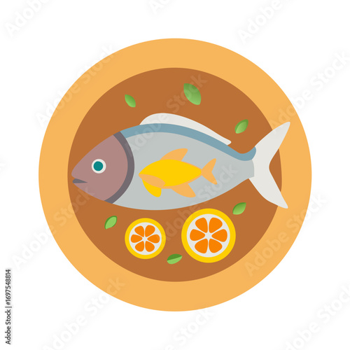 Flat design fish bowl with citrus and leaf garnish