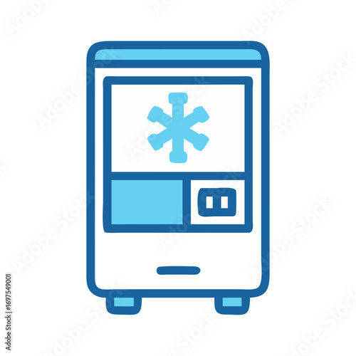 Automated external defibrillator icon in blue against black background