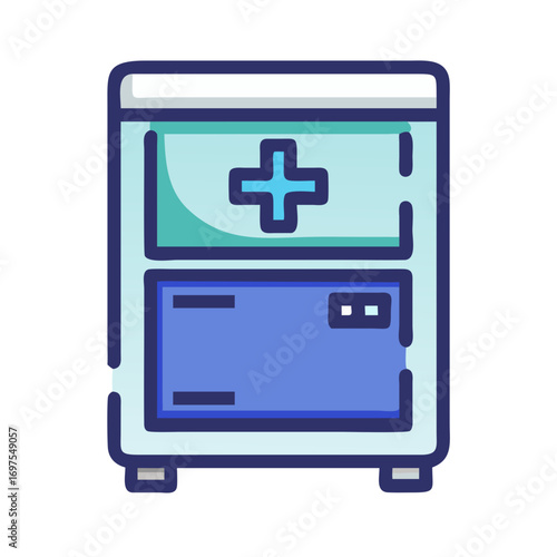 First aid kit cabinet icon in modern cartoon style
