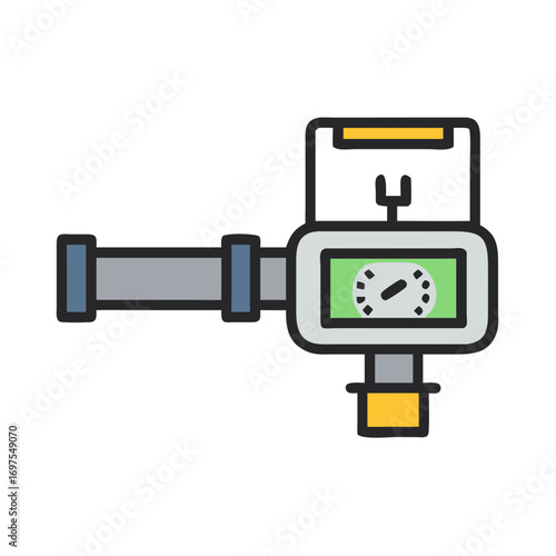 Simplified illustration of a water meter connected to pipes