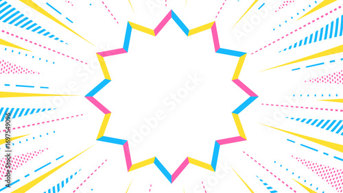 集中線とポップなフレームの背景素材、ポップなデザイン、16:9サイズ