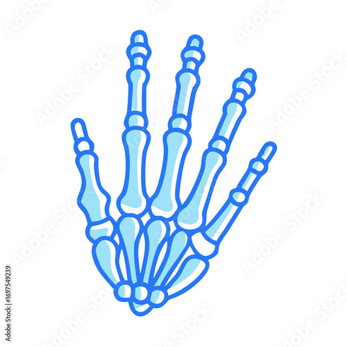 Cartoon illustration of blue human hand bones over black