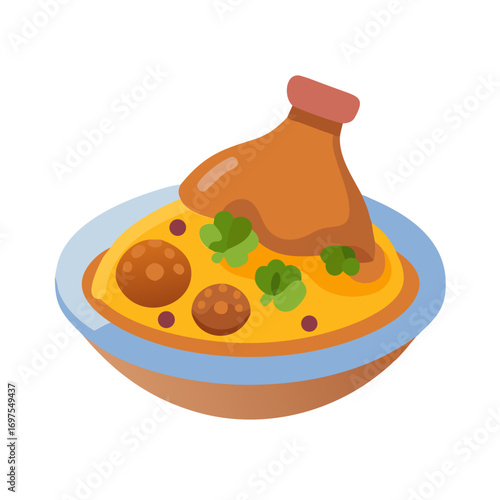 Stylized vector illustration of a chicken tajine dish