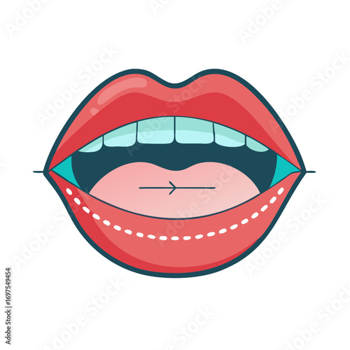 Lips with Line Markings in a Graphic Style Illustration