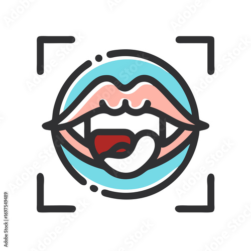 Stylized cartoon vampire mouth with fangs and licking tongue