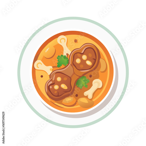 Cartoon illustration of a tasty bone broth soup bowl