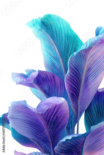 Vibrant, abstract leaves in shades of turquoise and purple