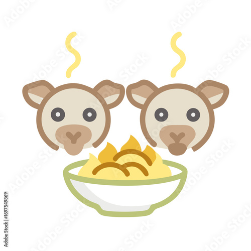 Stylized bears and bowl of food, flat design illustration