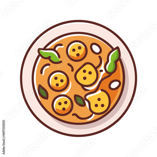 Illustration of golden soup with smiley faces in bowl