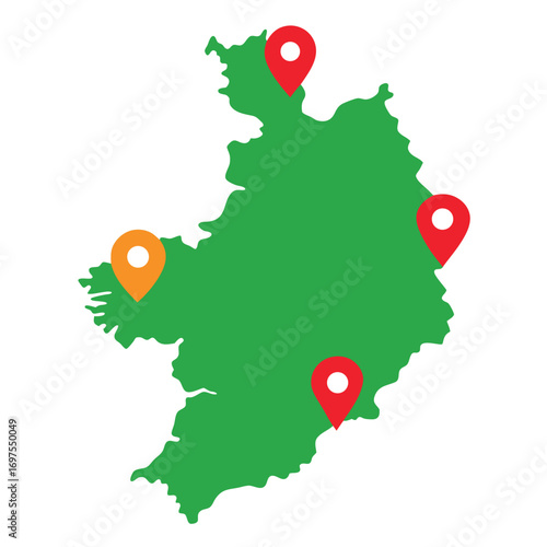 High detailed vector map of ireland with navigation political regions and geographic location  