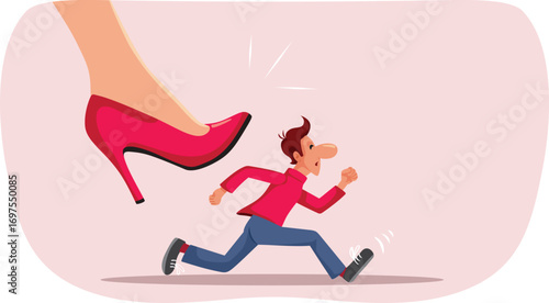 Man Running Away from a Toxic Relationship Vector Cartoon Illustration. Husband feeling pressured escaping abuses in a marriage 
