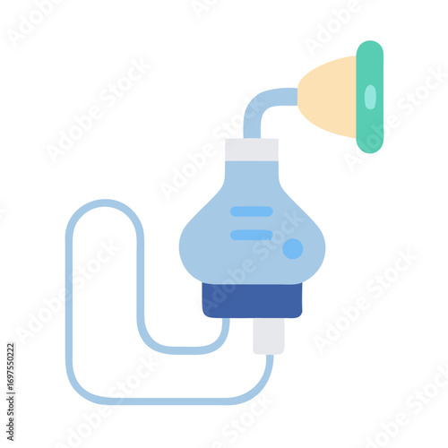 Simplified ventilator machine with tubing on a black background