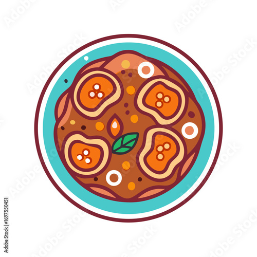 Artistic Flat Vector Pizza on a Plate Illustration