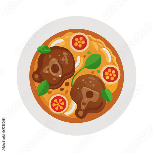Vector illustration of flat style Osso Buco stew dish