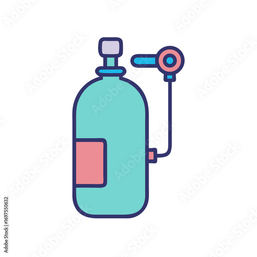 Cartoon style scuba tank and regulator isolated on black