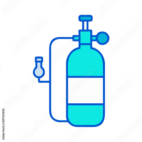 Flat style vector illustration of blue oxygen cylinder equipment