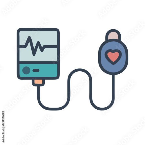 Stylized medical equipment monitor with heart rate monitor illustration